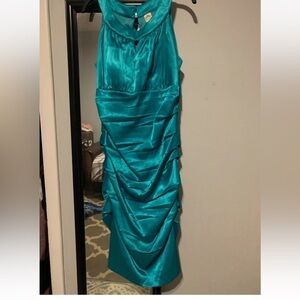 Sangria Womens Satin Ocean Blue Ruffed Sleeveless Pencil Party Formal Dress 10